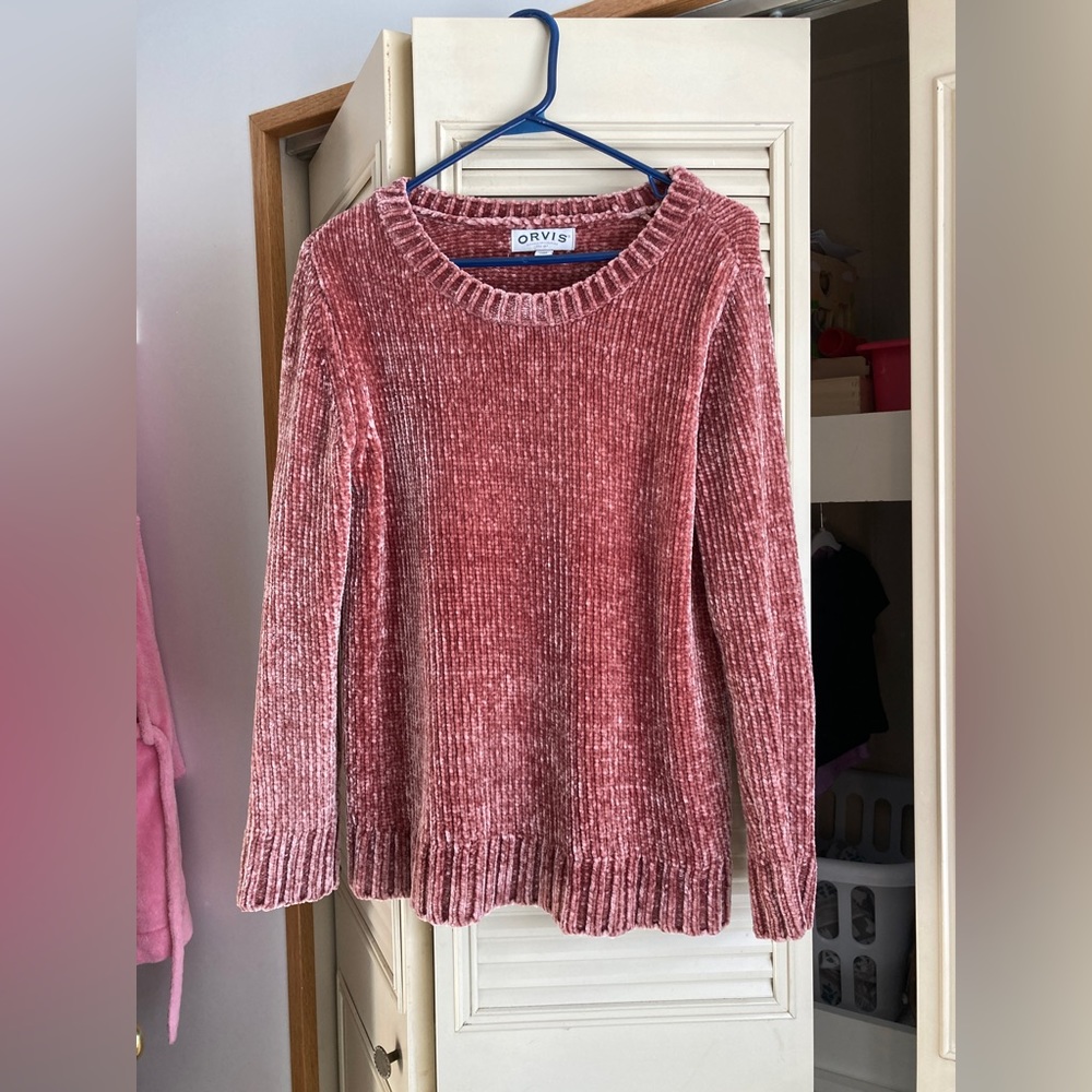 Orvis Dusty Rose Contemporary Plushy Chenille Crewneck Sweater